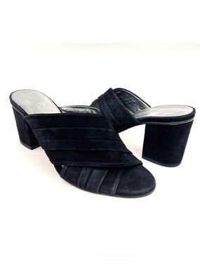 Mint & Rose Agatha Black Suede Block Heel Sandals Size 8